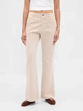 Kaki broek met lage taille en relaxte flare