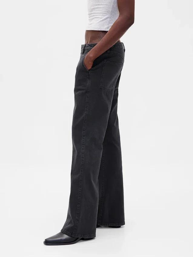 Kaki broek met lage taille en relaxte flare