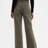Kaki broek met lage taille en relaxte flare
