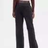 Kaki broek met lage taille en relaxte flare