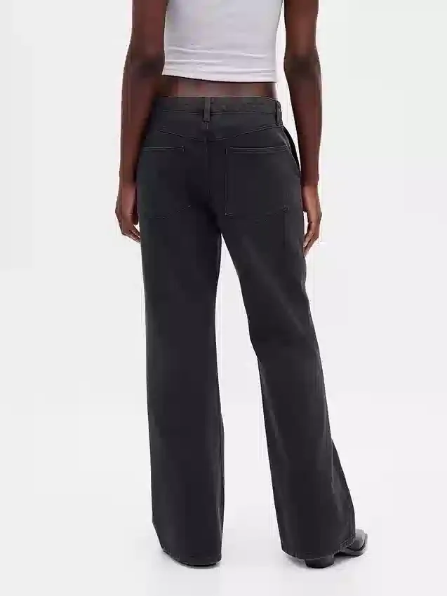 Kaki broek met lage taille en relaxte flare