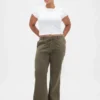 Kaki broek met lage taille en relaxte flare