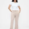 Kaki broek met lage taille en relaxte flare