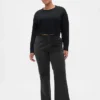Kaki broek met lage taille en relaxte flare