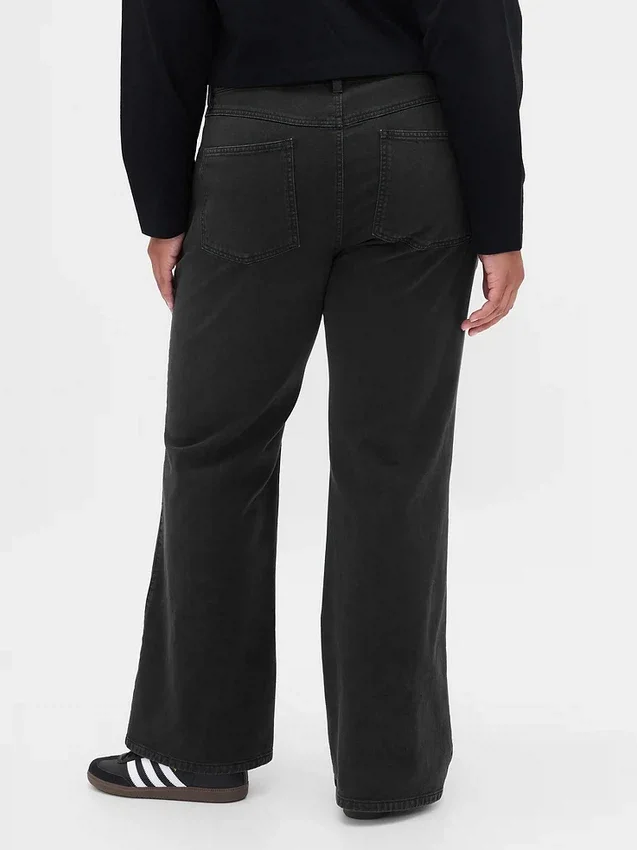 Kaki broek met lage taille en relaxte flare