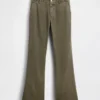 Kaki broek met lage taille en relaxte flare