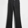 Kaki broek met lage taille en relaxte flare