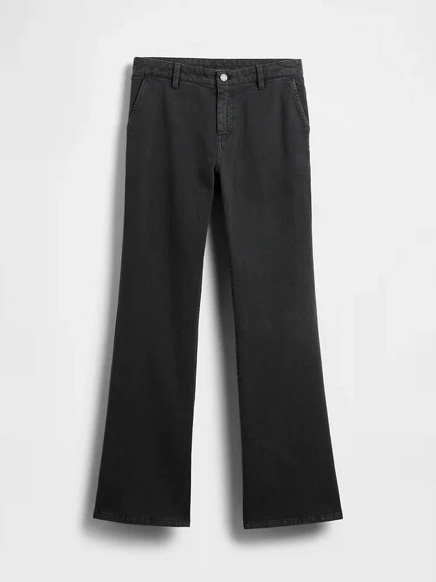 Kaki broek met lage taille en relaxte flare