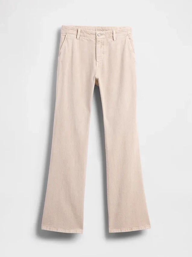 Kaki broek met lage taille en relaxte flare