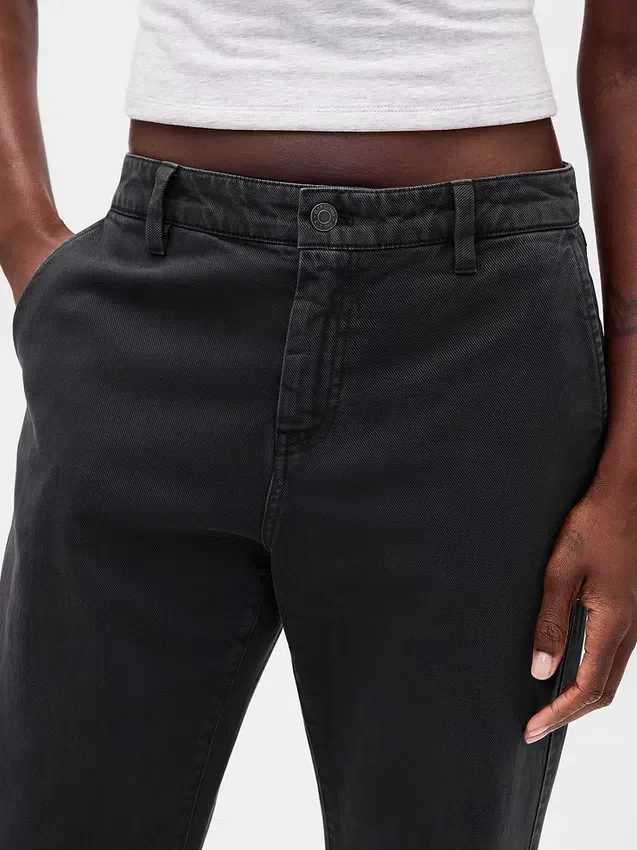 Kaki broek met lage taille en relaxte flare