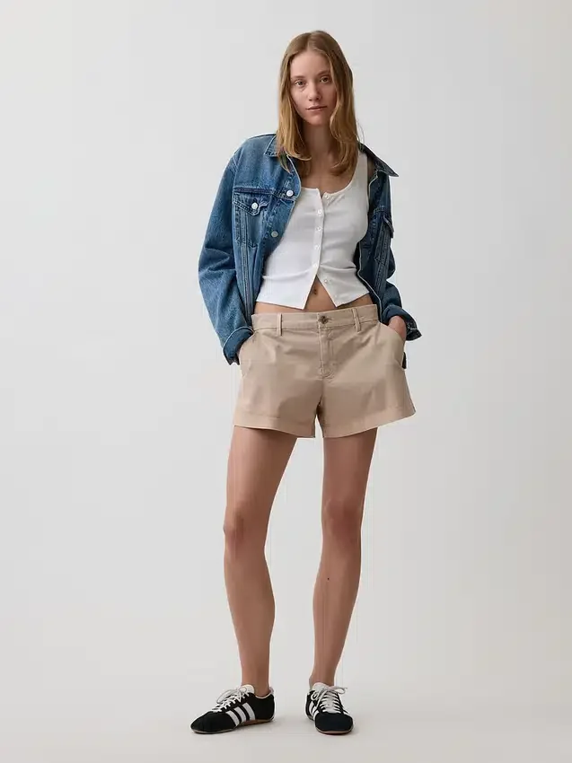Kaki korte broek met middelhoge taille