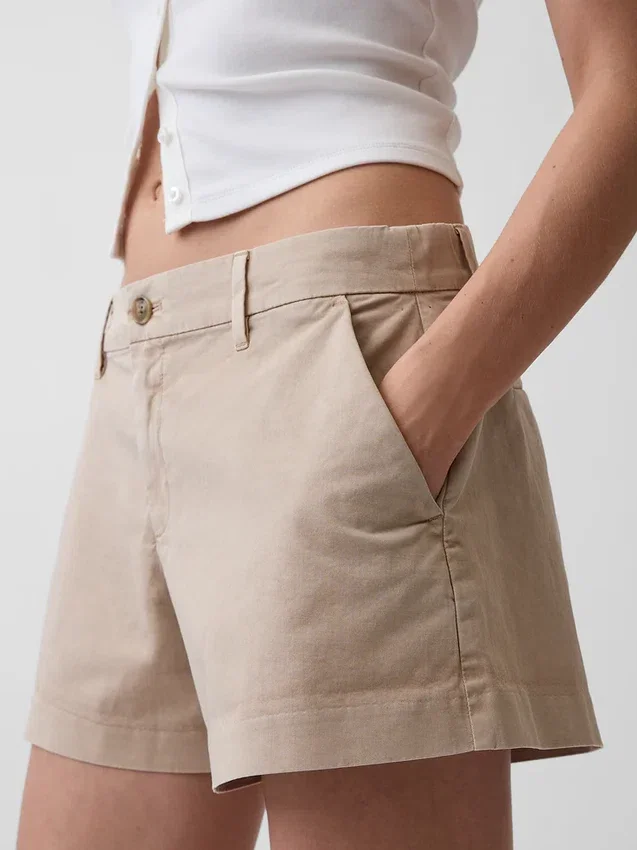 Kaki korte broek met middelhoge taille