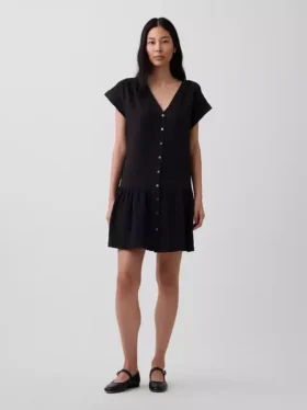 Katoenen gaas shirtjurk met lage taille