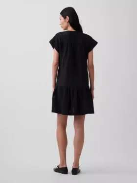 Katoenen gaas shirtjurk met lage taille