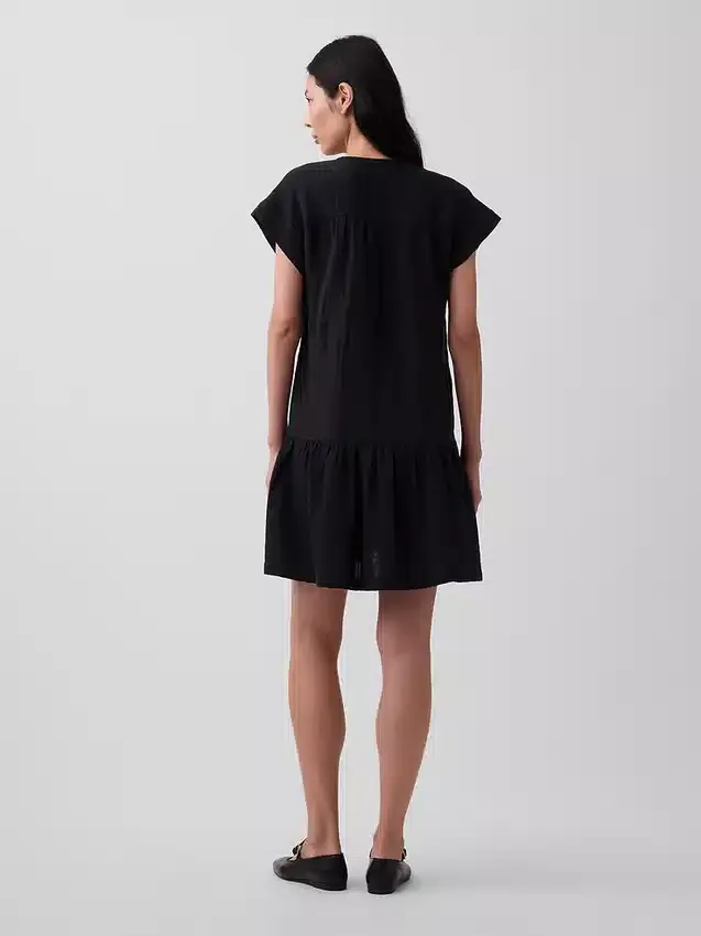 Katoenen gaas shirtjurk met lage taille