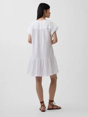 Katoenen gaas shirtjurk met lage taille