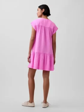 Katoenen gaas shirtjurk met lage taille