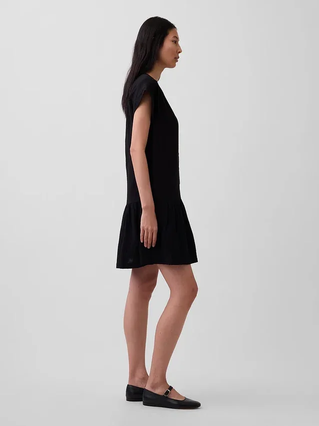 Katoenen gaas shirtjurk met lage taille