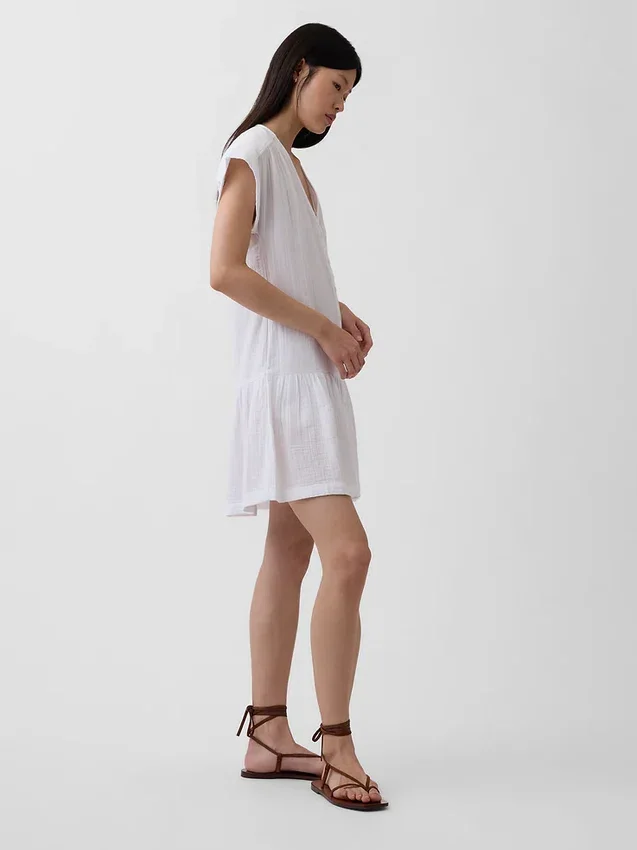 Katoenen gaas shirtjurk met lage taille