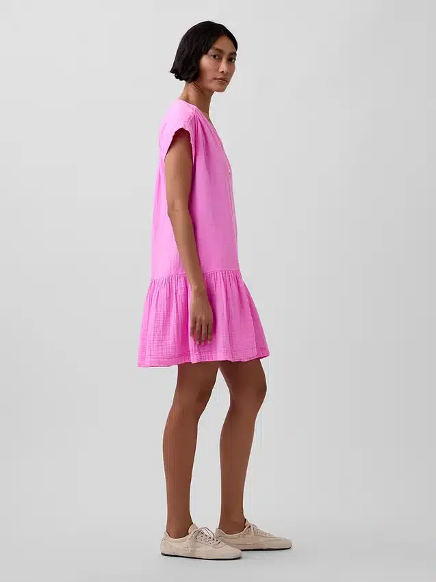 Katoenen gaas shirtjurk met lage taille