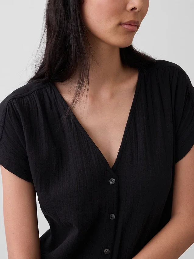 Katoenen gaas shirtjurk met lage taille