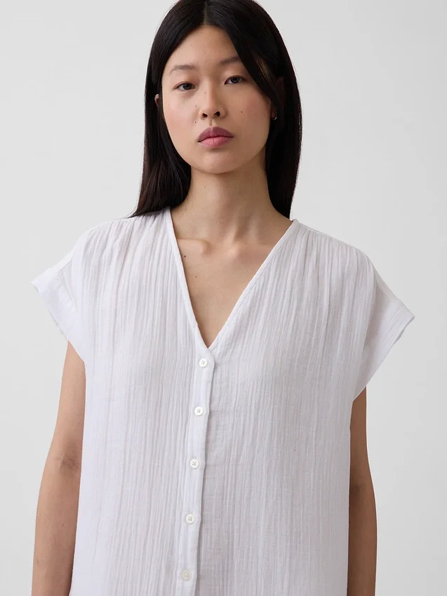 Katoenen gaas shirtjurk met lage taille