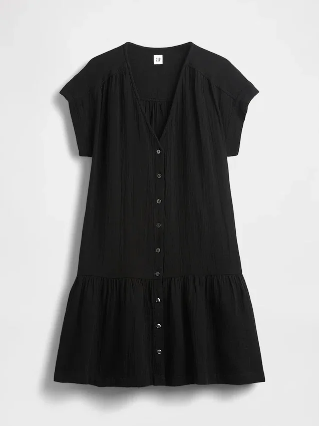 Katoenen gaas shirtjurk met lage taille