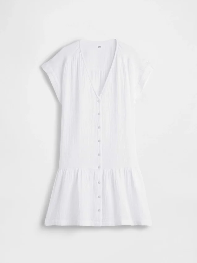 Katoenen gaas shirtjurk met lage taille