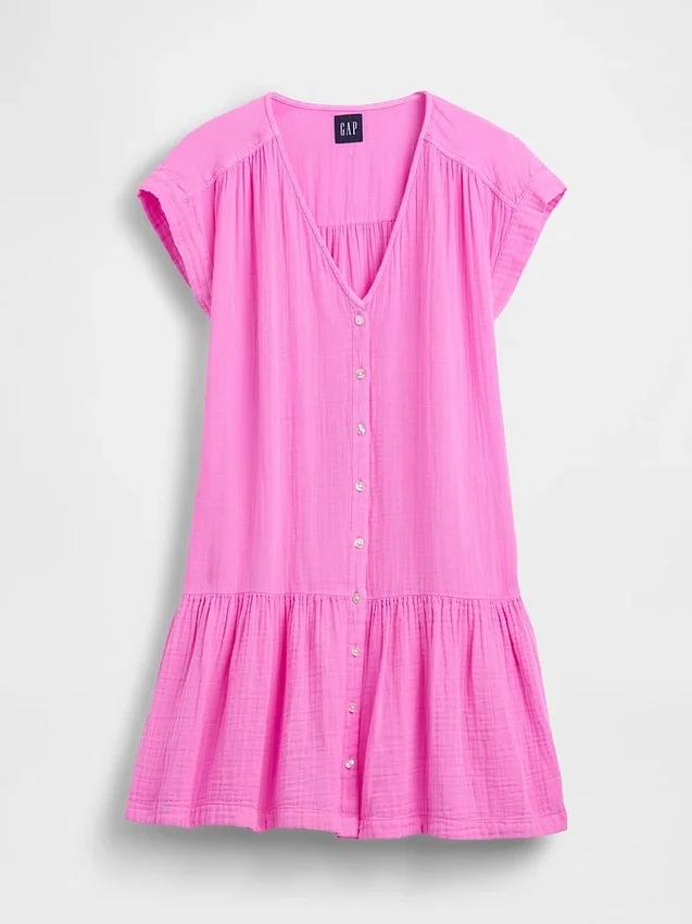 Katoenen gaas shirtjurk met lage taille