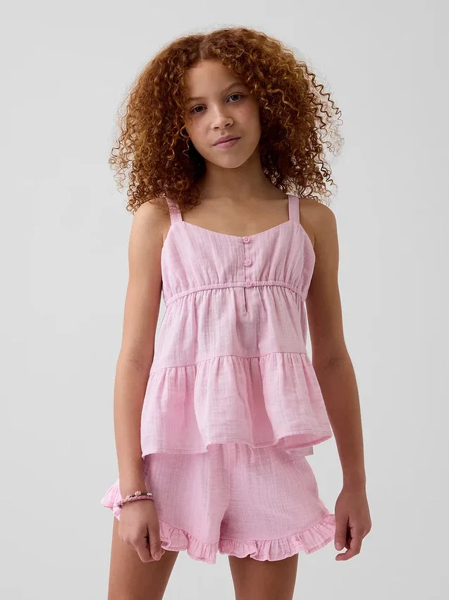 Katoenen gaas tanktop met laagjes voor kinderen
