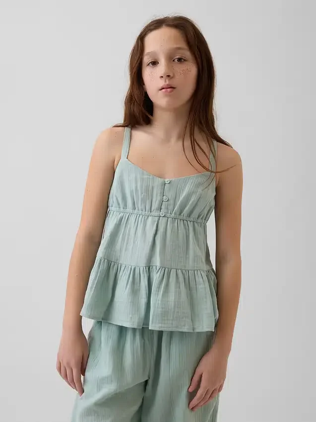 Katoenen gaas tanktop met laagjes voor kinderen