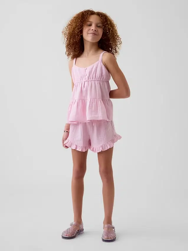 Katoenen gaas tanktop met laagjes voor kinderen