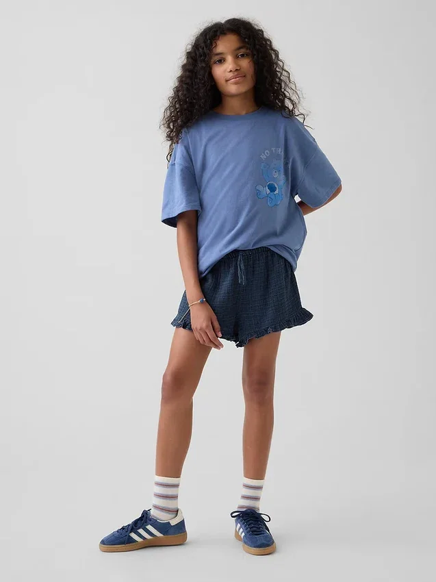 Katoenen gaasdenim-korte broek met ruches voor kinderen