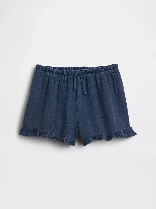 Katoenen gaasdenim-korte broek met ruches voor kinderen