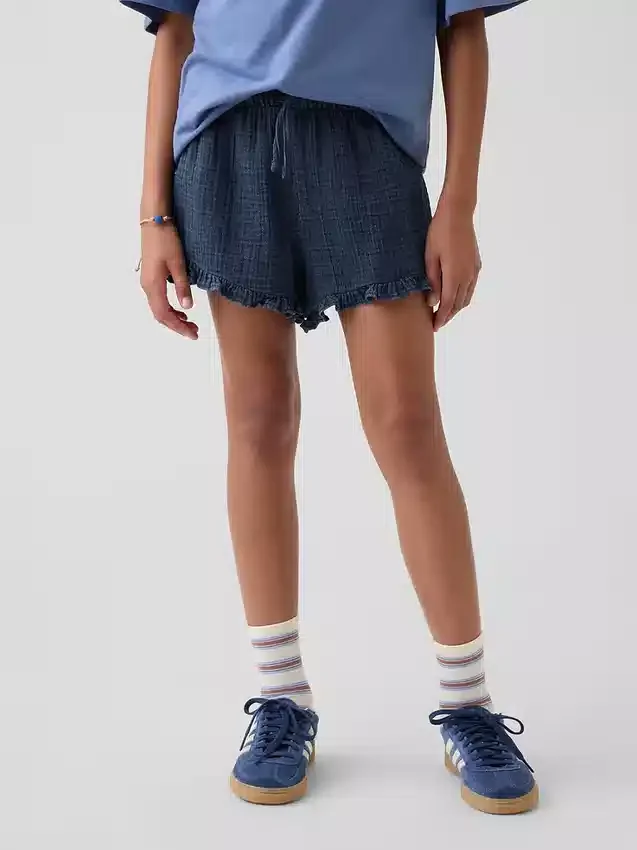 Katoenen gaasdenim-korte broek met ruches voor kinderen