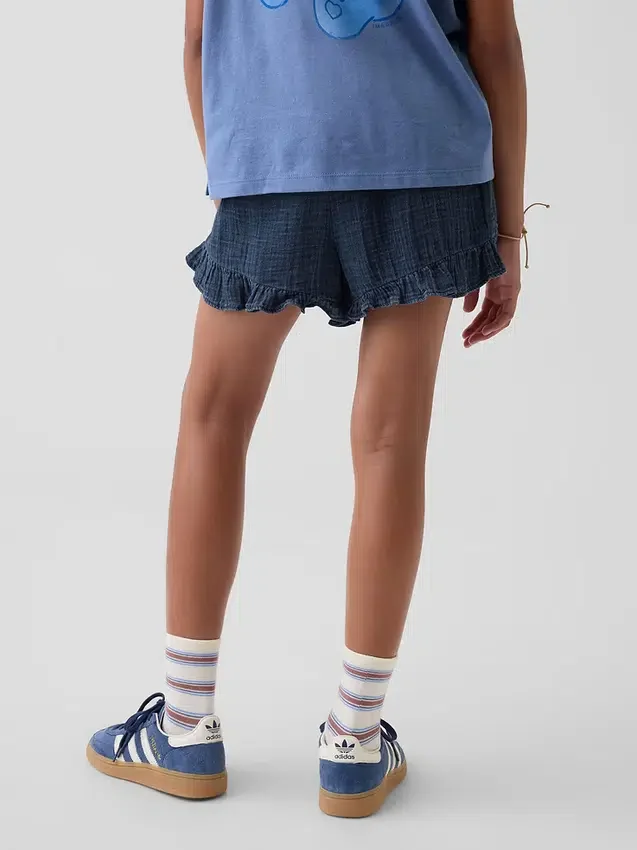 Katoenen gaasdenim-korte broek met ruches voor kinderen