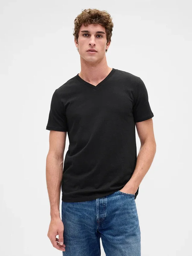 Katoenen jersey T-shirt met V-hals
