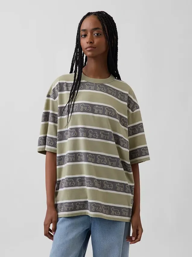 Keith Haring oversized gestreept T-shirt