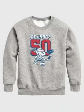 Kinder-fleece-sweatshirt met ronde hals en Peanuts-Snoopy-hockeyprint