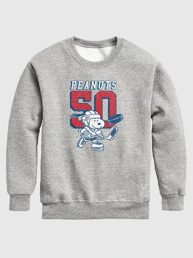 Kinder-fleece-sweatshirt met ronde hals en Peanuts-Snoopy-hockeyprint