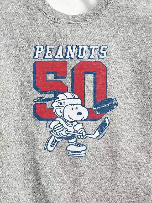 Kinder-fleece-sweatshirt met ronde hals en Peanuts-Snoopy-hockeyprint