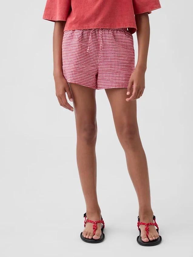 Kinder-korte broeken van linnen-katoen met gingham-patroon