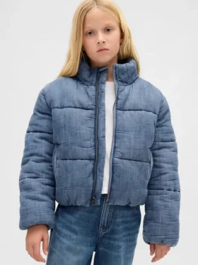 Kinder-pufferjack van denim met zachte voering