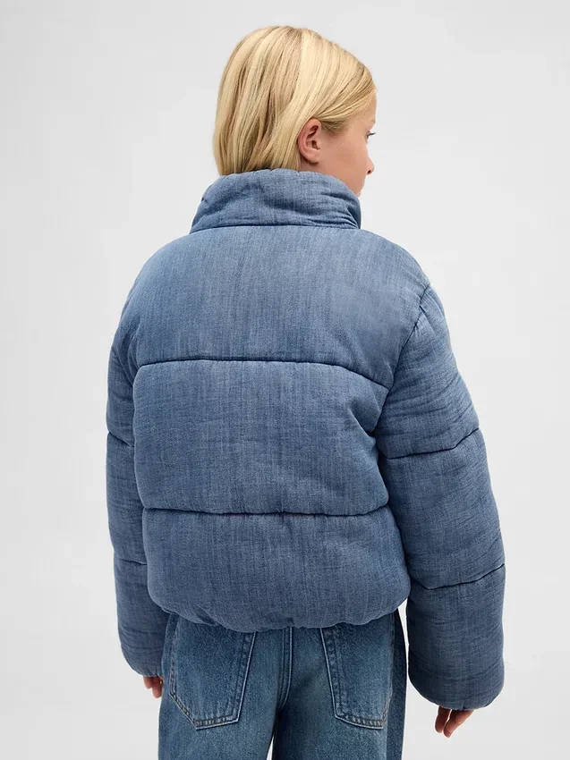 Kinder-pufferjack van denim met zachte voering