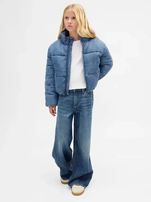 Kinder-pufferjack van denim met zachte voering