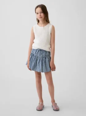 Kinder-skort van gingham-denim met gelaagde zoom