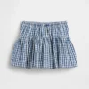 Kinder-skort van gingham-denim met gelaagde zoom