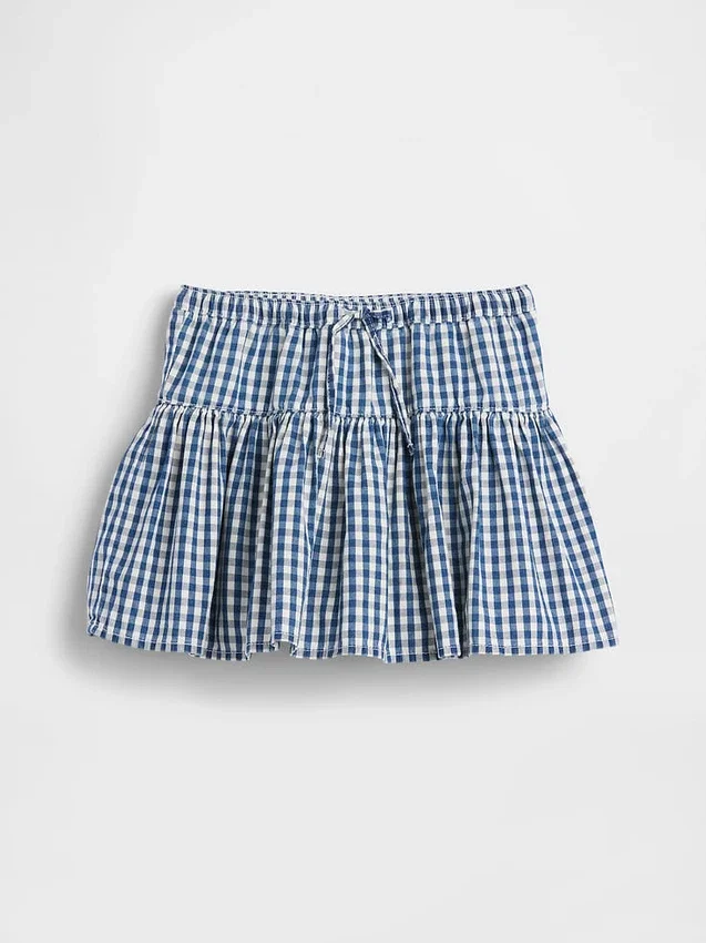 Kinder-skort van gingham-denim met gelaagde zoom