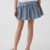 Kinder-skort van gingham-denim met gelaagde zoom