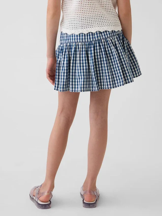 Kinder-skort van gingham-denim met gelaagde zoom